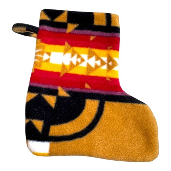 Vintage Southwest Fleece Christmas Stocking Tribal Geometric Design 8.5" Kids - Picture 1 of 5